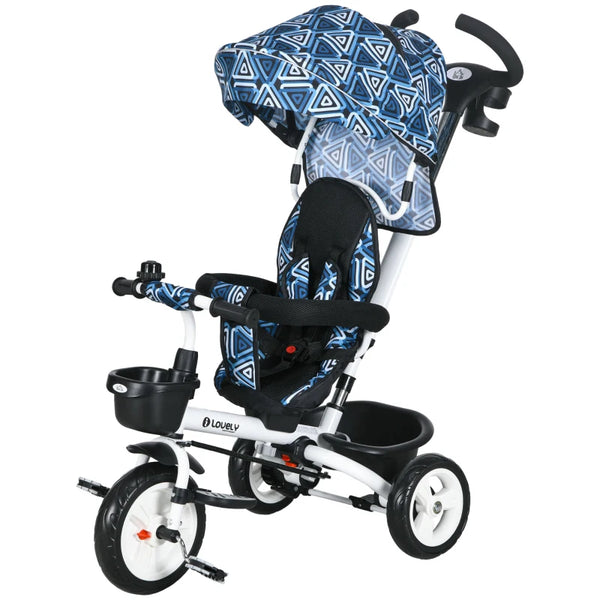 Light Blue 6-in-1 Baby Push Tricycle with Parent Handle, 1-5 Years