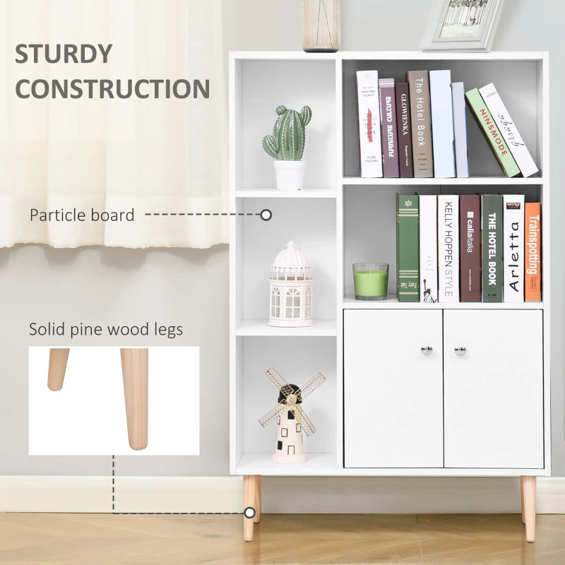 White Wooden Bookcase Storage Cabinet with Doors
