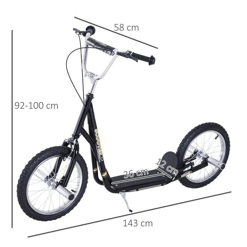 Black Youth Stunt Scooter with 16" Pneumatic Tyres