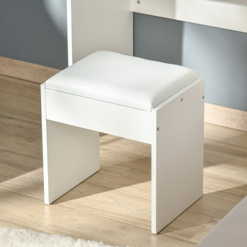 White Makeup Vanity Set with Mirror, Drawer, and Stool