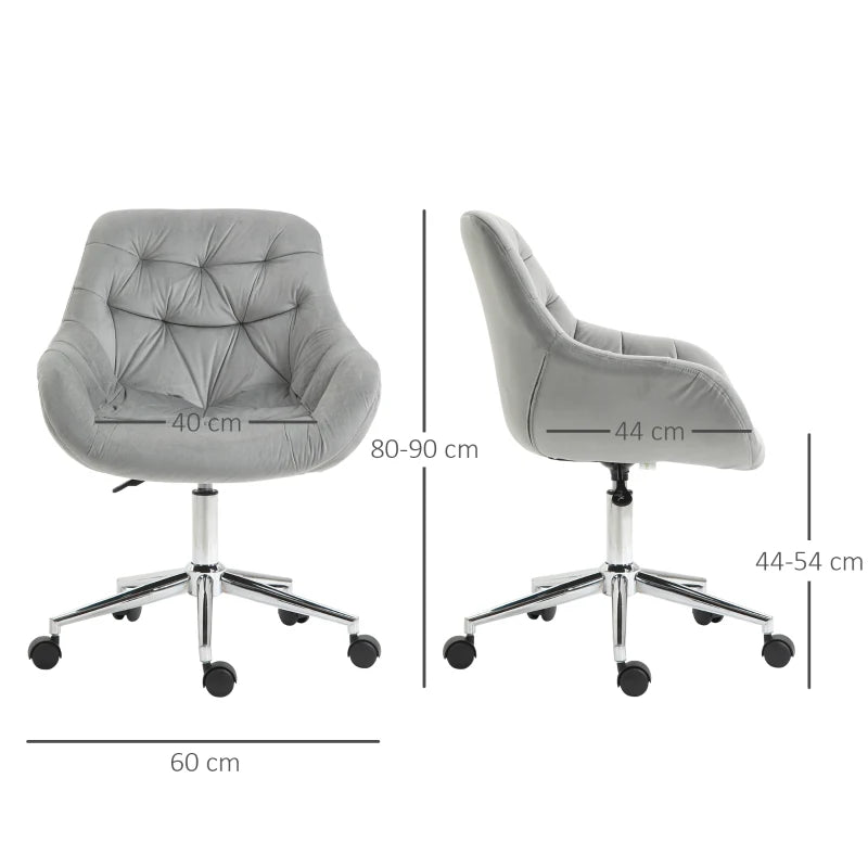 Grey Velvet Ergonomic Home Office Desk Chair with Adjustable Height and Support