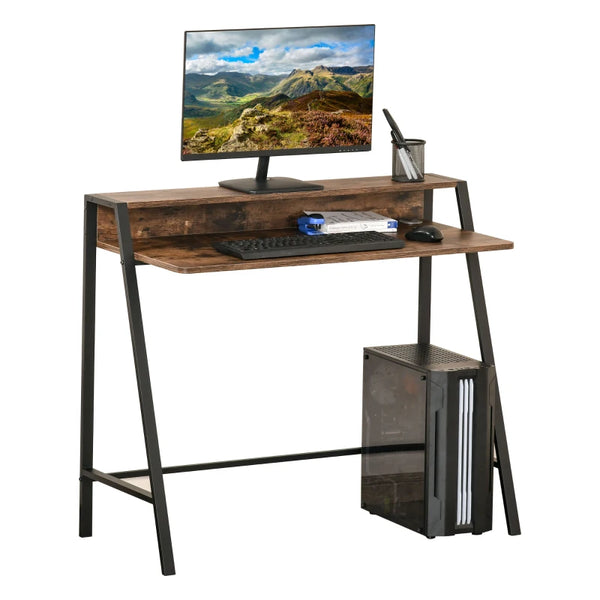 Rustic Brown Home Office Writing Desk with Storage Shelf - 100 x 45 cm