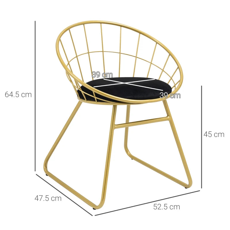 Gold Velvet Dining Chairs Set of 2, Round Back Metal Wire Kitchen Chair