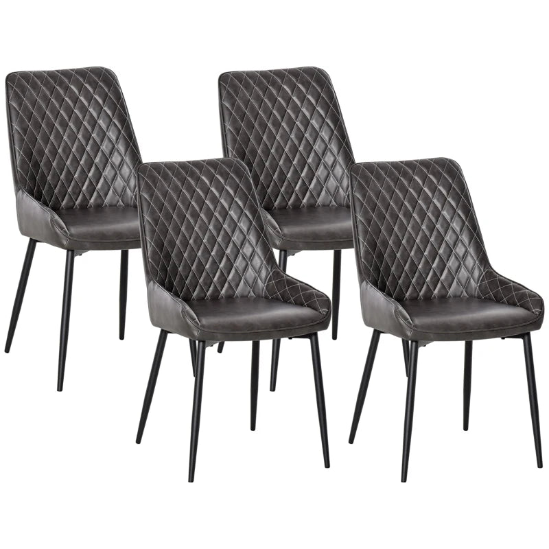 Grey PU Leather Dining Chairs Set of 4 with Metal Legs