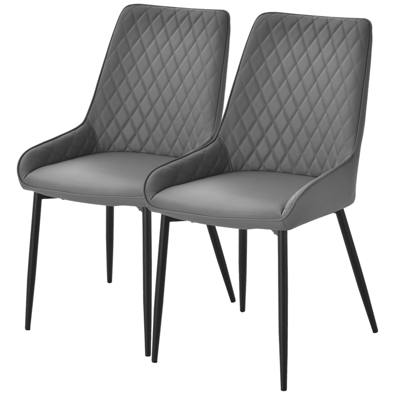 Grey Quilted PU Leather Dining Chairs Set of 2 - Modern Metal Frame