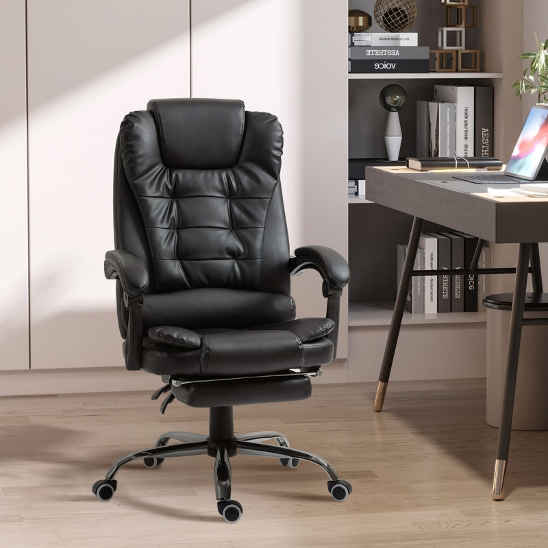 Black PU Leather Executive Office Chair with Swivel Wheels & Reclining Backrest