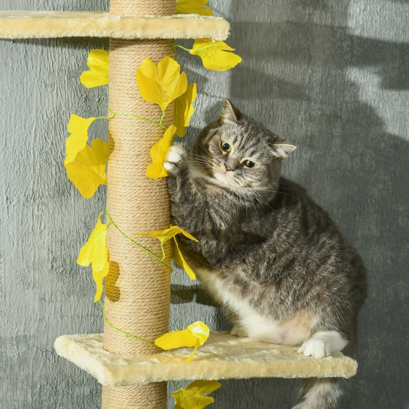 Yellow Adjustable Cat Tree with Perches and Anti-Slip Kit