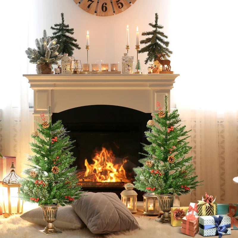 Green 3 Ft Christmas Tree Set with Pine Cones and Berries