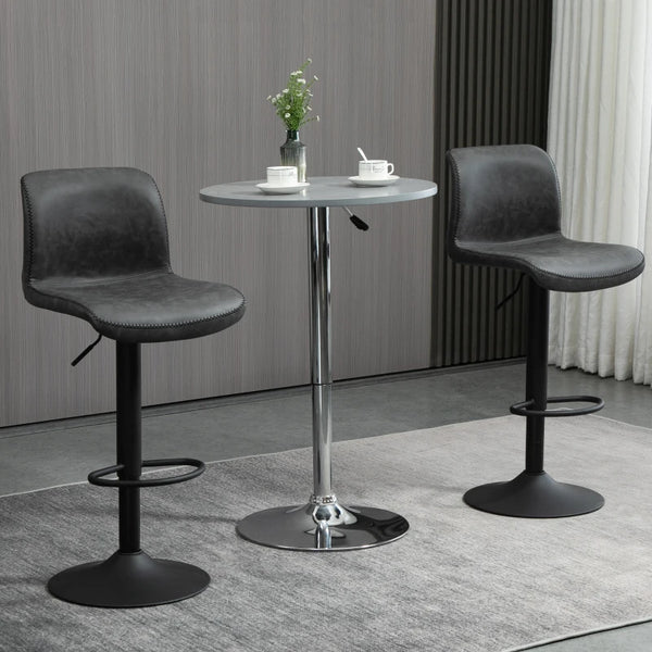 Grey Leather Bar Stool Set - Adjustable Height Swivel with Footrest for Kitchen & Home