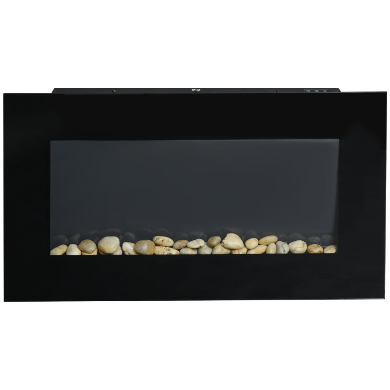 Modern Black Electric Wall Fireplace with LED Flame Effect & Remote Control