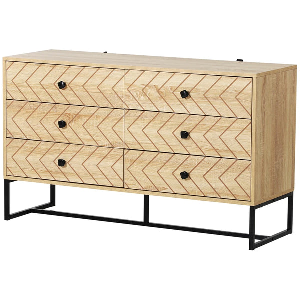 Natural 6-Drawer Zigzag Design Chest of Drawers with Metal Base, 120x71cm