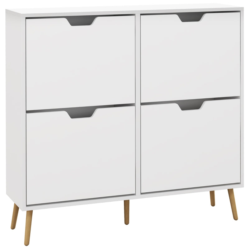 White Shoe Storage Cabinet with 4 Flip Drawers - Organize 16 Pairs of Shoes