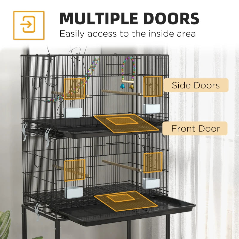 Black Two-Tier Bird Cage with Stand for Small Birds