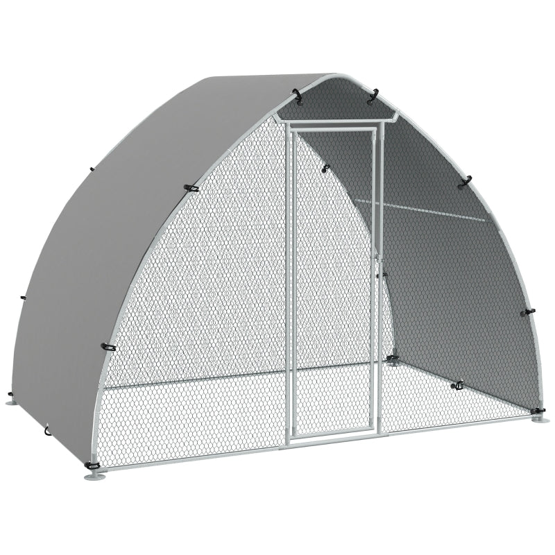 Galvanised Outdoor Chicken Coop with Cover - Silver, 4-6 Chickens, Hens, Ducks, Rabbits