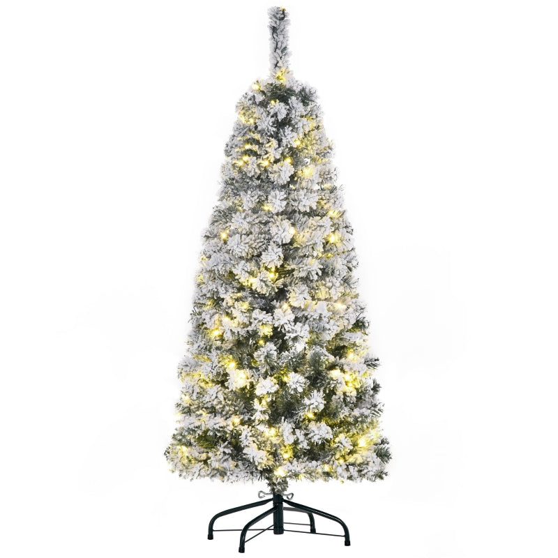 4FT Snow Flocked Christmas Tree with Warm White LED Lights, Green