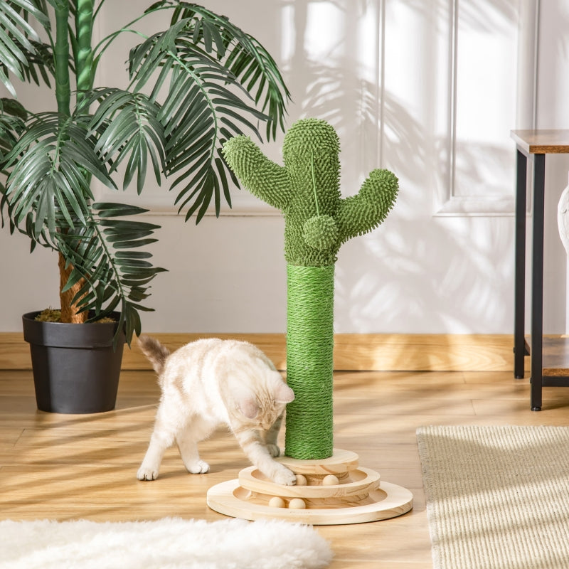 Cat Tree Cactus Scratching Post with Interactive Toys - 32x32x60cm