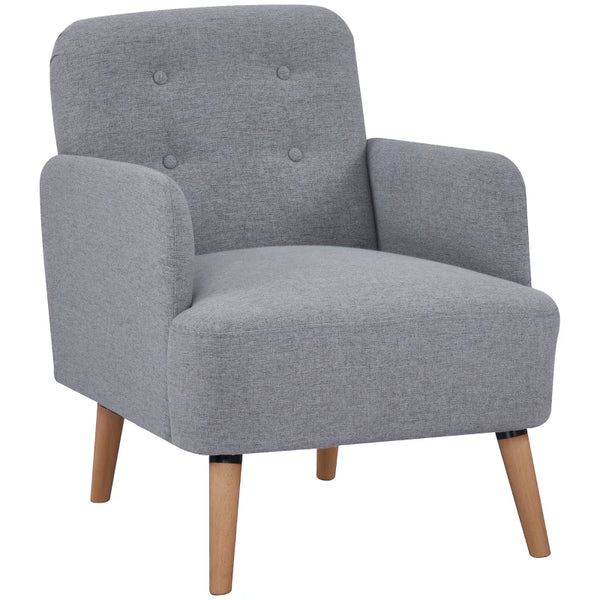 Light Grey Upholstered Armchair with Birch Wood Legs