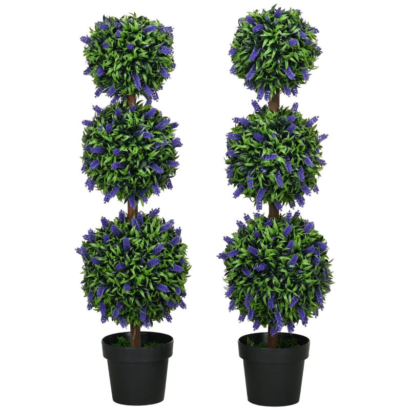 Set of 2 Lavender Flower Ball Trees with Pot, Indoor Outdoor Decor, 110cm