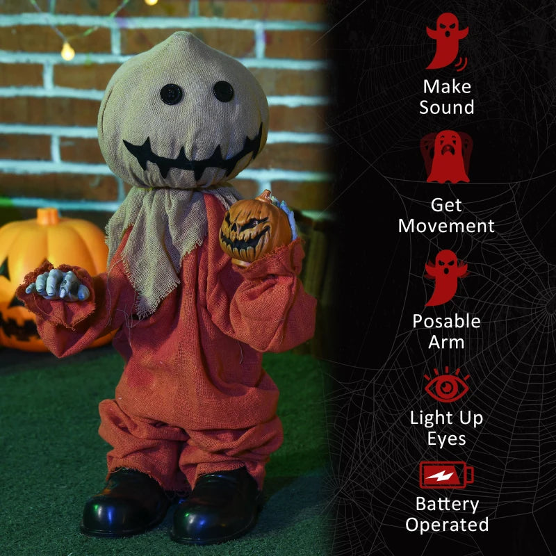 Black Halloween Scarecrow with Light-Up Eyes and Sound Activation