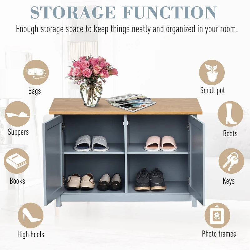 Grey Shoe Cabinet with 2 Doors and Shelf - Entryway Storage Organizer