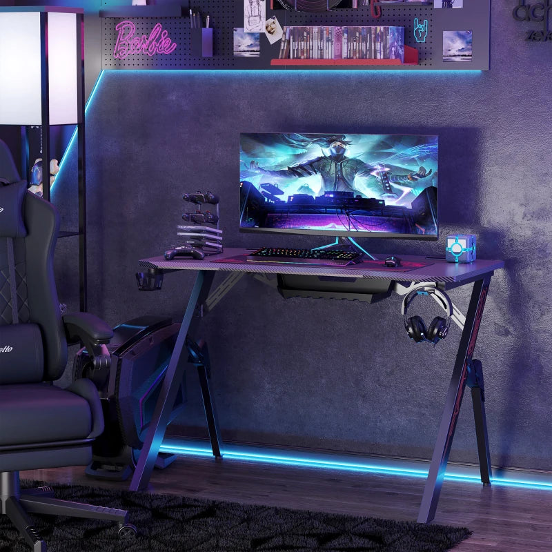 Black Gaming Desk with Game Handle Holder and Cupholder