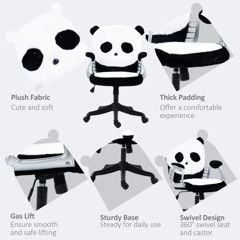 Fluffy Panda Office Chair with Tilt Function, Black and White