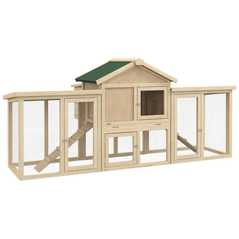 Wooden Chicken Coop with Run and Nesting Box - Large, 204 x 85 x 93cm (Brown)