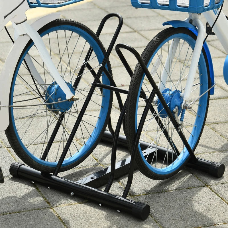 Black 2-Bike Floor Parking Stand Rack - Indoor/Outdoor Reversible