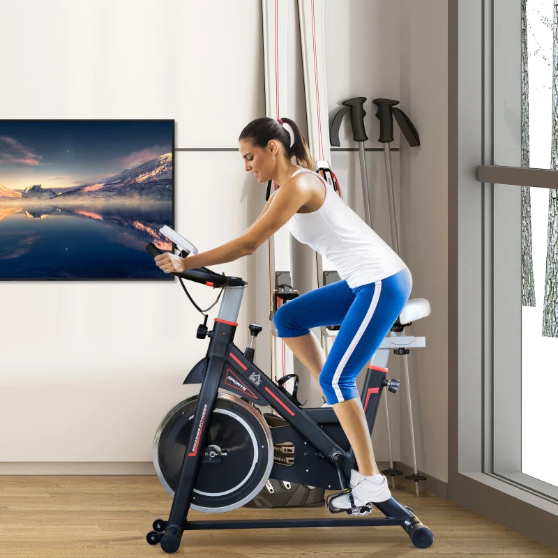 Black Indoor Cycling Exercise Bike with LCD Display and Heart Rate Sensor