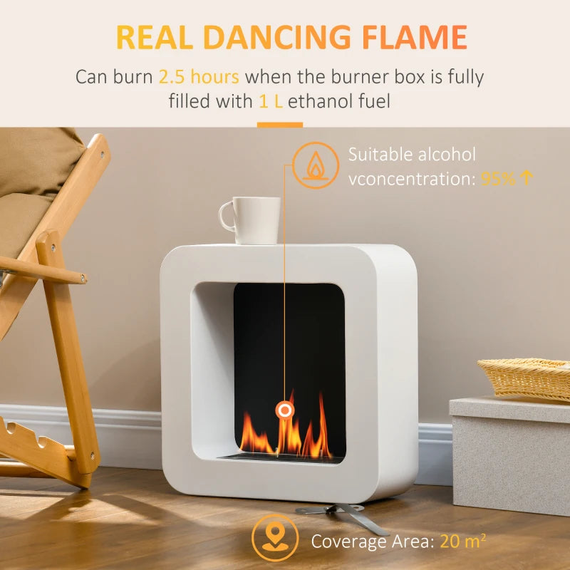 White Wall Mounted Bioethanol Fireplace - 1L Tank, 2.5 Hour Burn Time