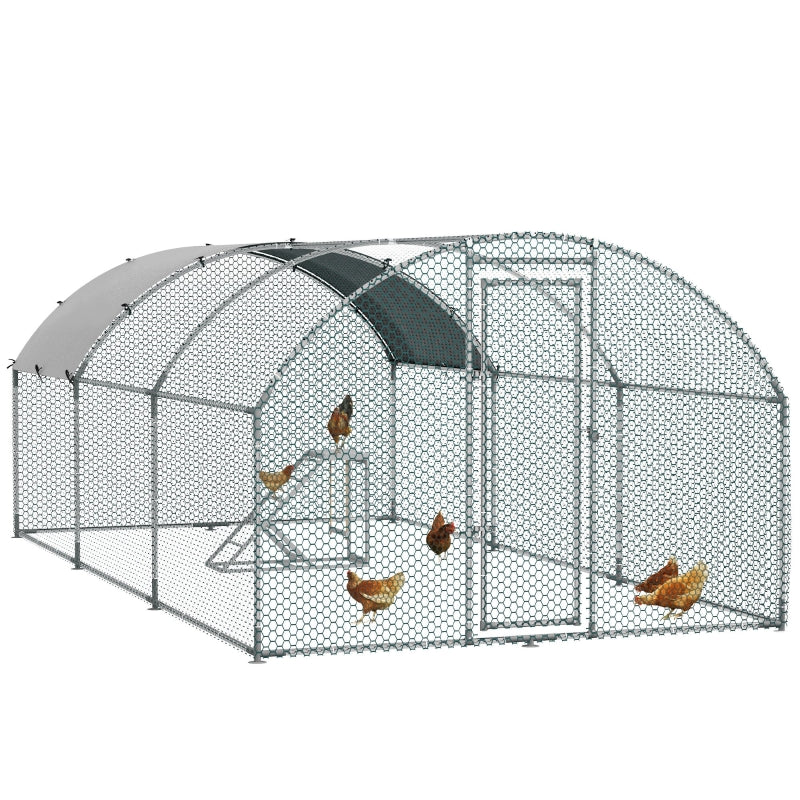 Large Chicken Run with Activity Shelf and Cover, 2.8 x 5.7 x 2m, Green