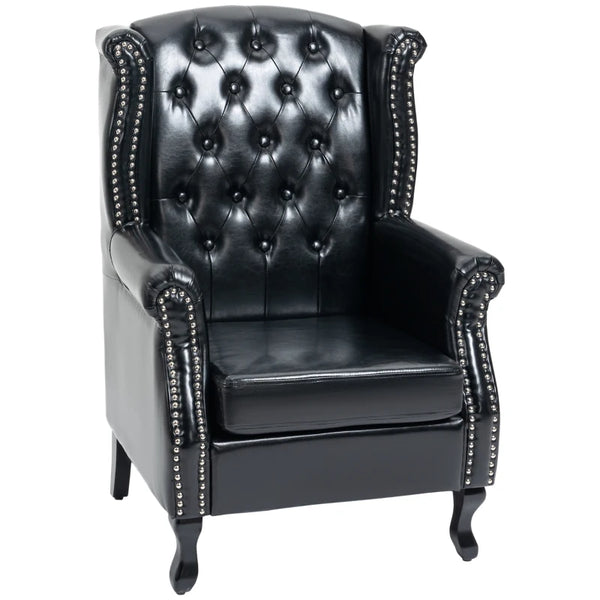 Black Wingback Tufted Armchair with Nail Head Trim