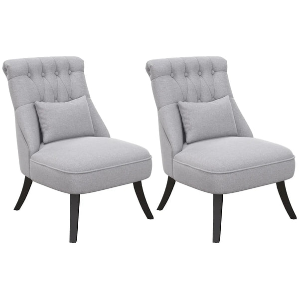 Grey Fabric Tub Chairs with Solid Wood Legs, Set of 2