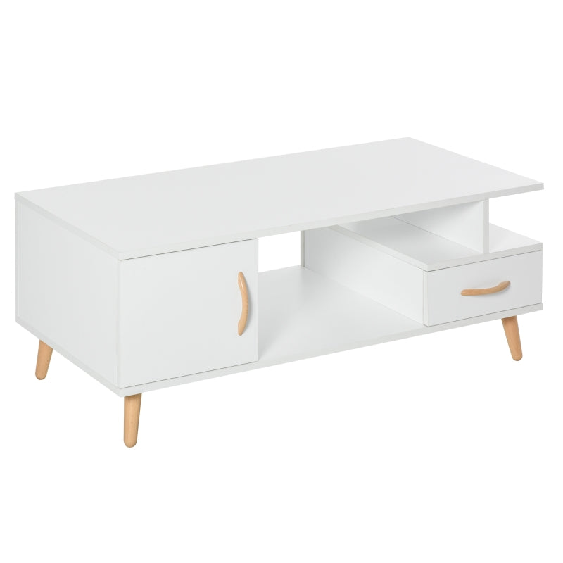 White Modern Coffee Table with Storage and Drawer