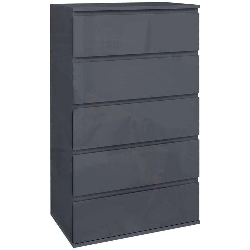 Modern Grey 5-Drawer Chest of Drawers for Bedroom Storage