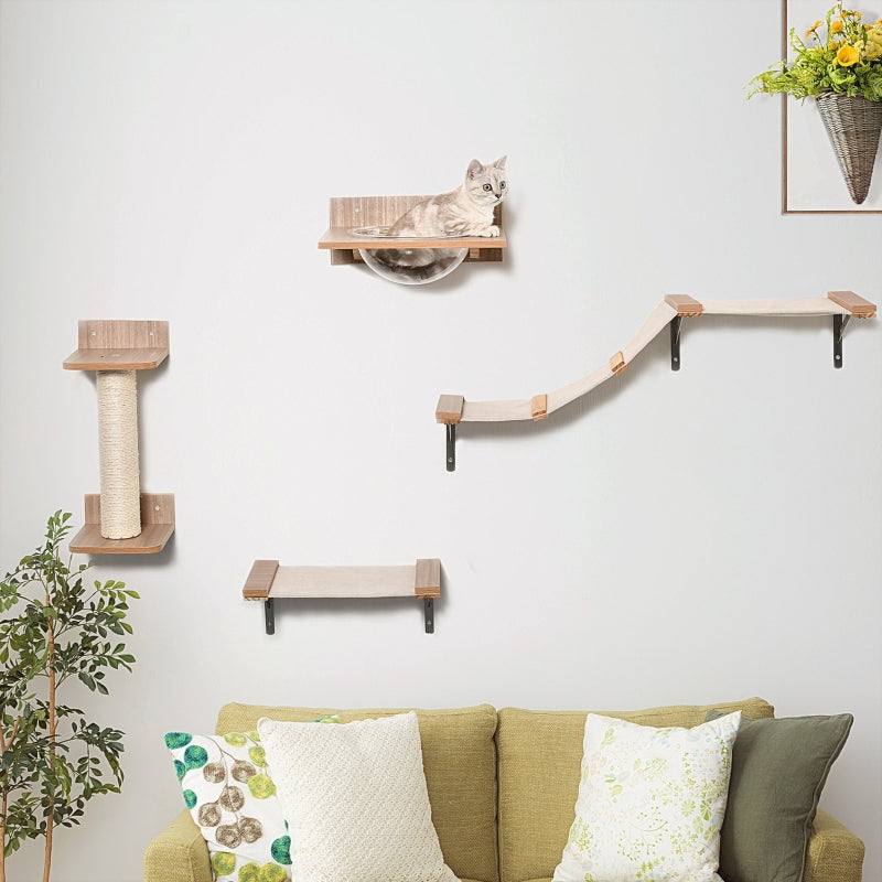 Brown Wall-Mounted Cat Climbing Shelf Set