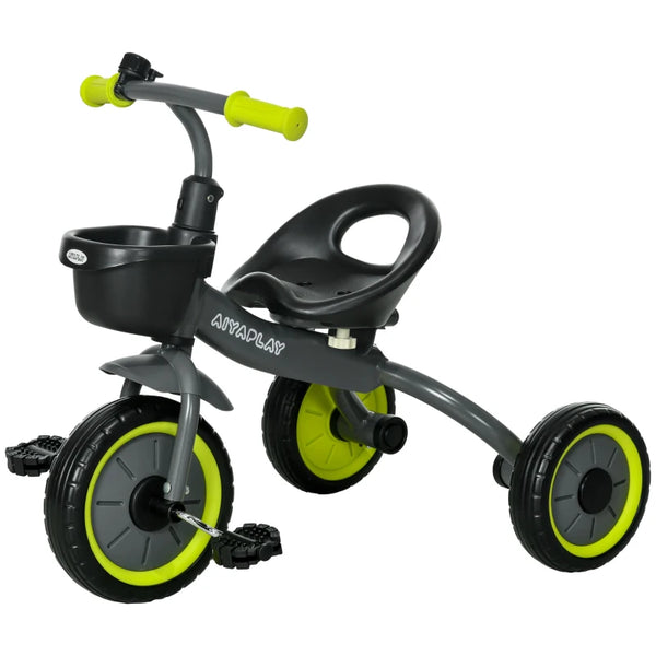 Black Kids Trike with Adjustable Seat, Basket & Bell - Ages 2-5