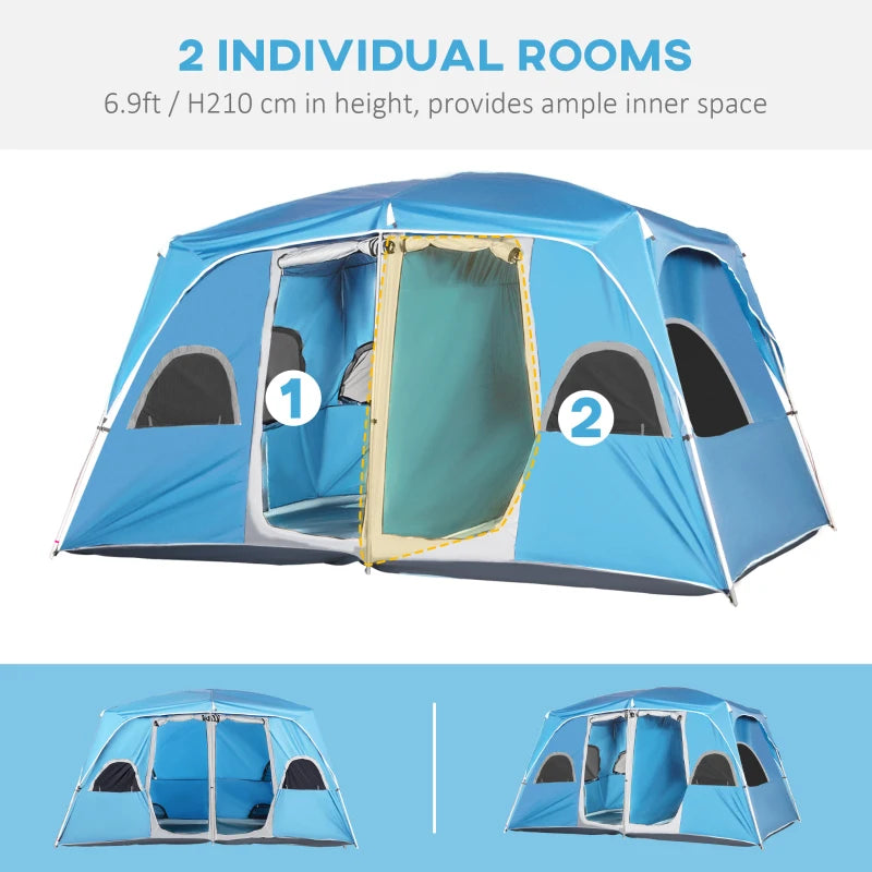 Blue 2-Room Camping Tent for 4-8 People