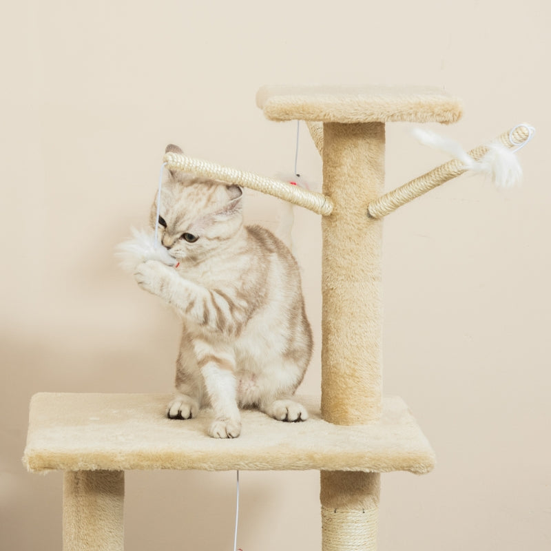 Beige Cat Climbing Tower with Scratching Post - 135cm