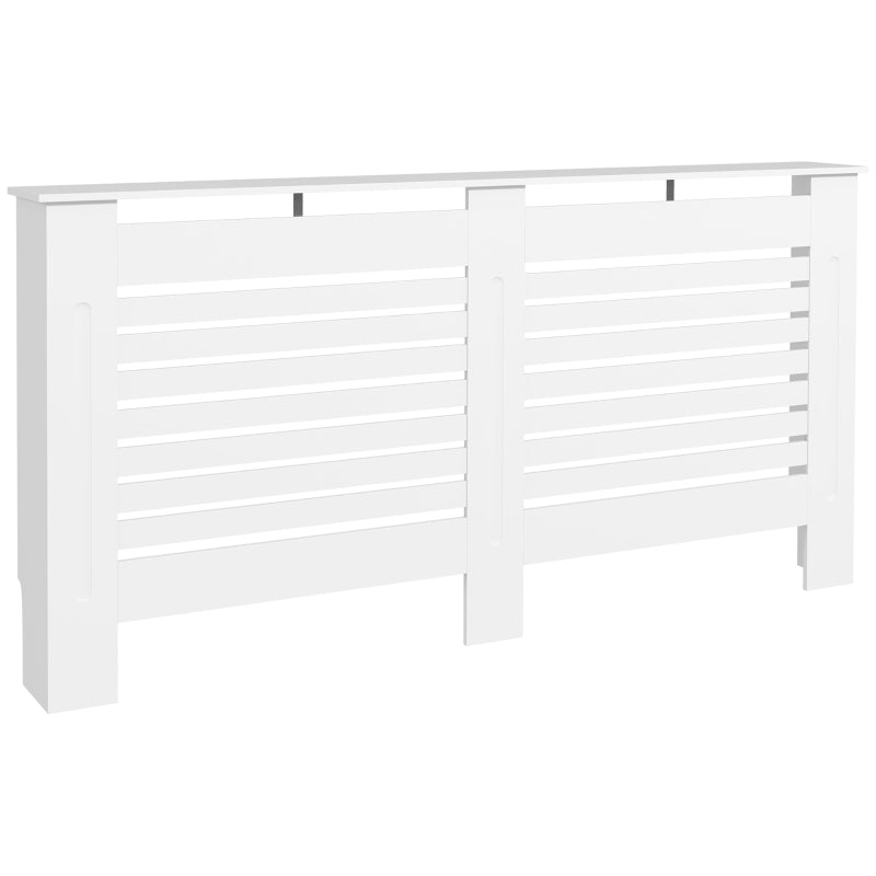 White Modern Radiator Cover with Horizontal Slats, 152 x 19 x 81 cm