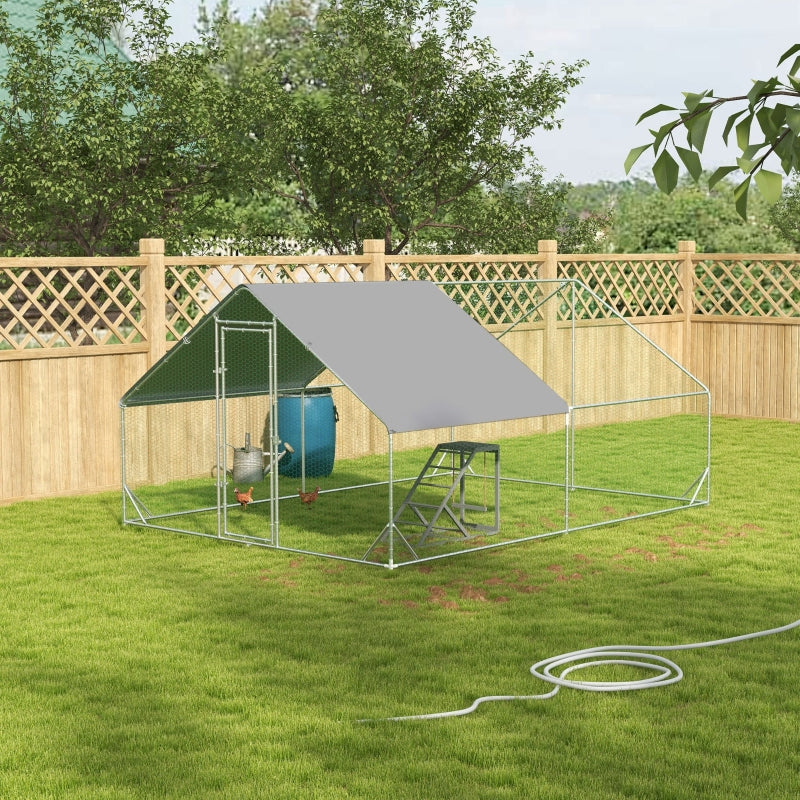 Large Chicken Run with Activity Shelf and Cover, 3x4x2m, Green