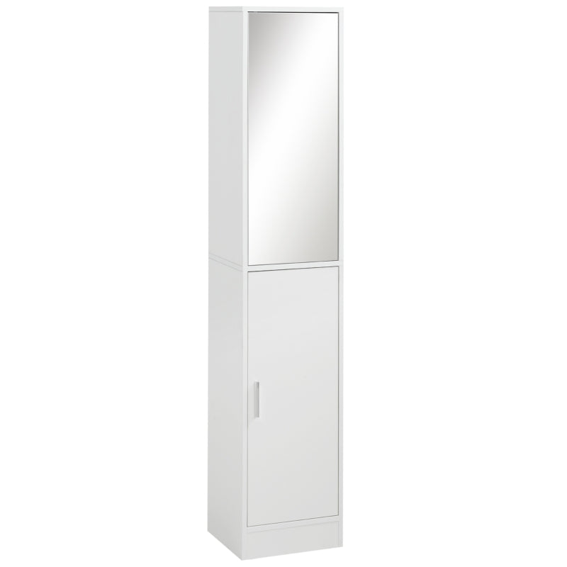 White Mirrored Tall Bathroom Storage Cabinet