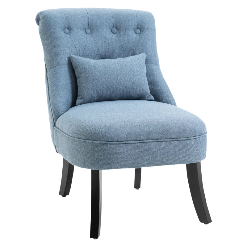 Blue Fabric Tub Chair with Pillow and Solid Wood Legs