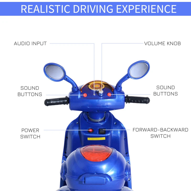 Blue Kids Electric Ride-On Motorbike with Headlight and Music