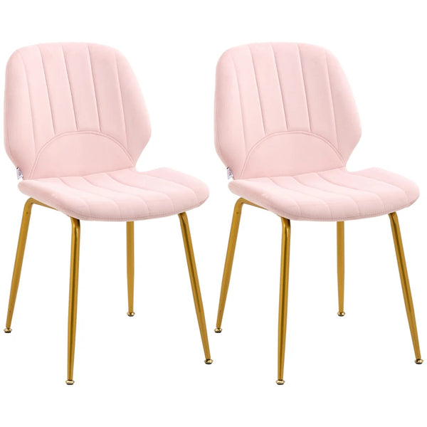 Velvet Pink Dining Chairs Set of 2, Padded Seat, Steel Legs