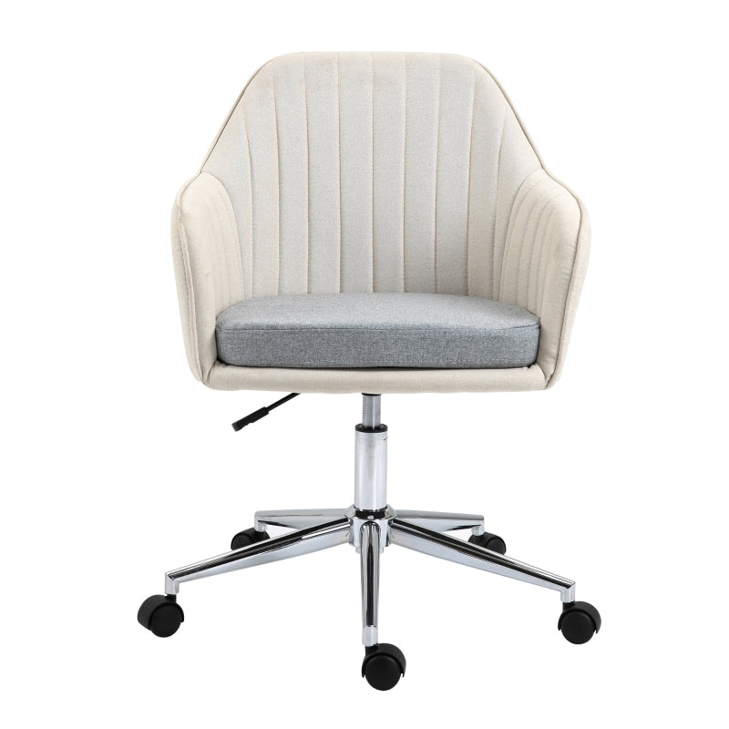 Beige Linen Swivel Office Chair with Wheels