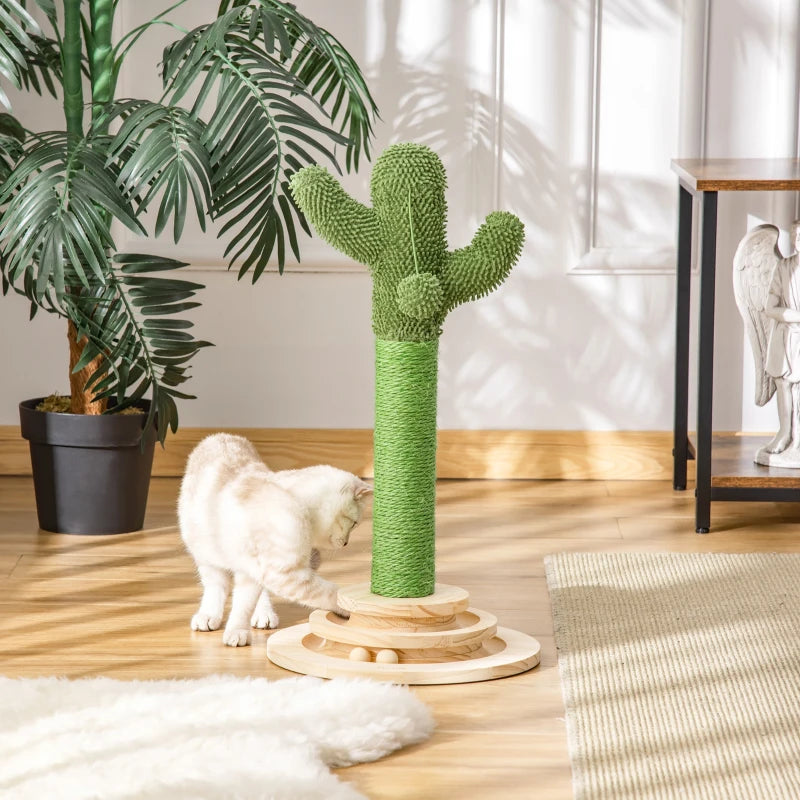 Cat Tree Cactus Scratching Post with Interactive Toys - 32x32x60cm