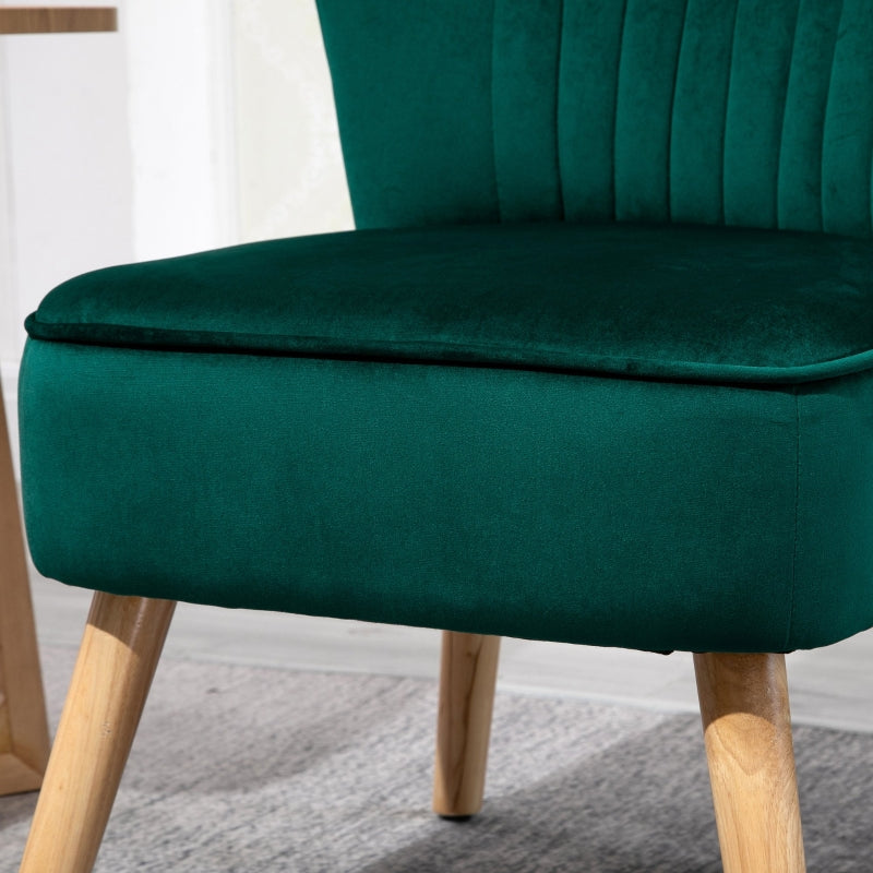 Green Fabric Accent Chair with Rubber Wood Legs