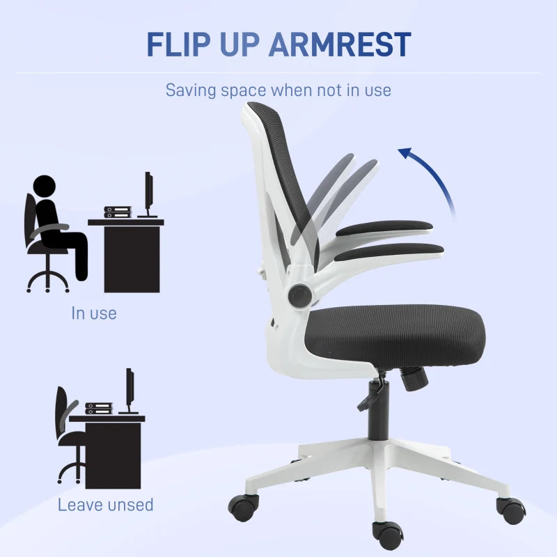 Black & White Mesh Office Chair with Flip-Up Arms