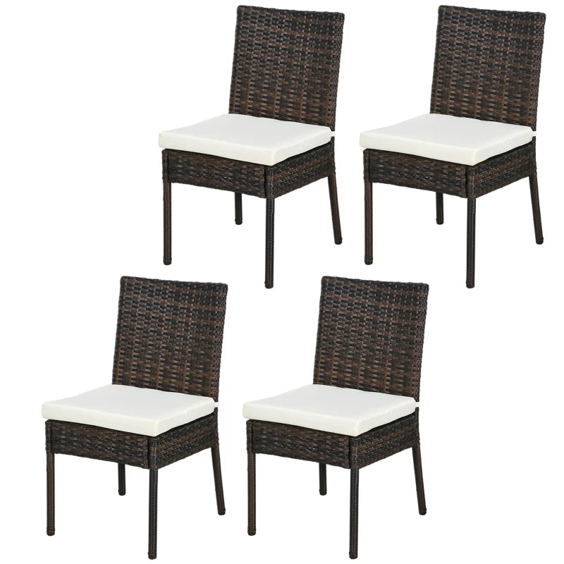 Brown Rattan Garden Chairs Set - Pack of 4